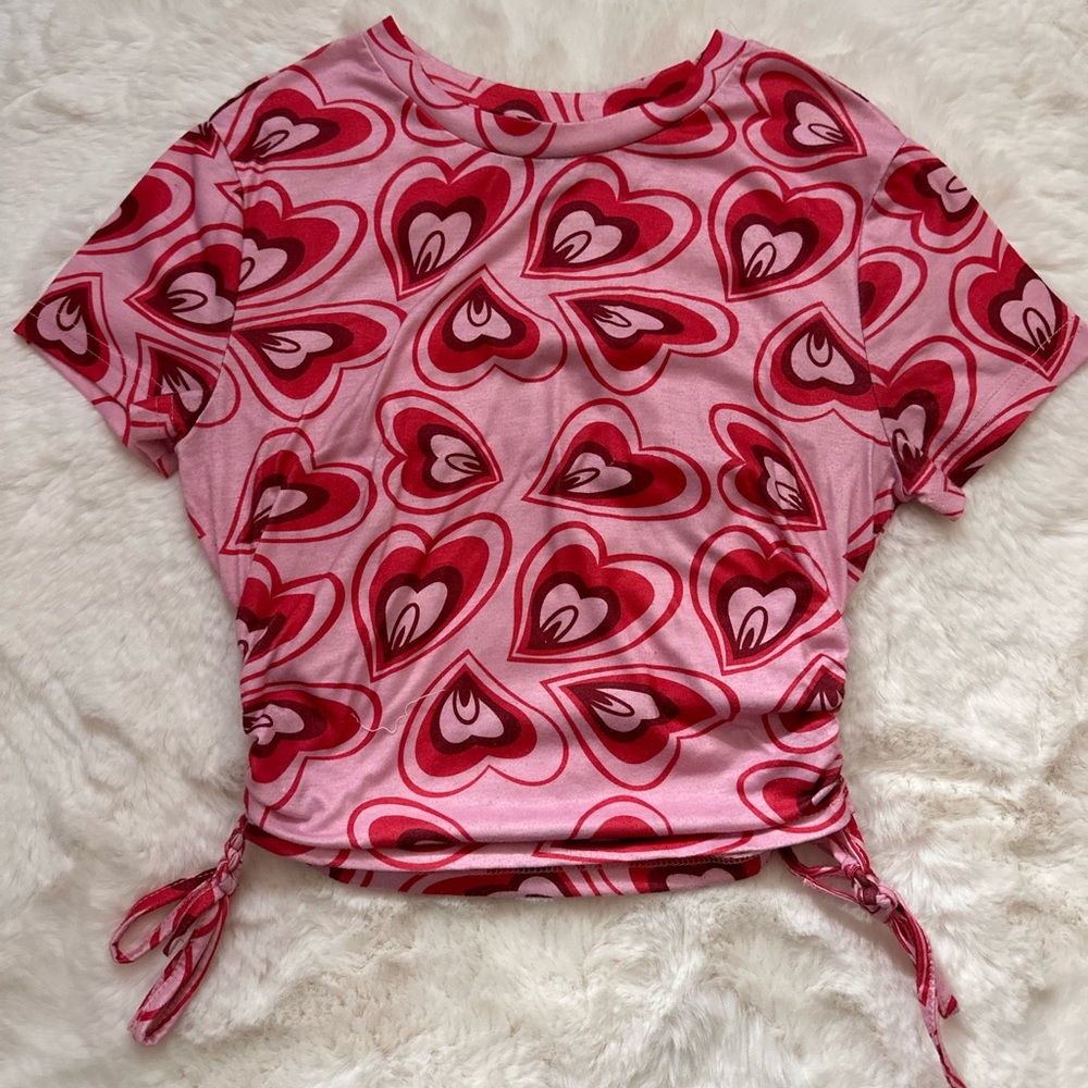 Shein Heart Print Pink Crop Top